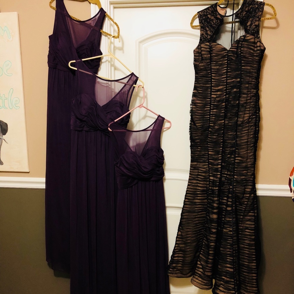 Three bridesmaid dresses, one size 8 two size 6